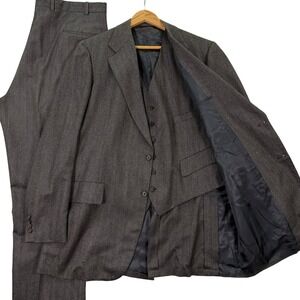 Vintage Southwick Mens 44XT Custom 3-Piece Suit Gray Herringbone TWEED Wool EUC